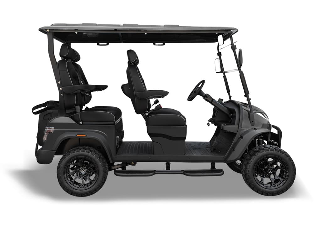 Representative photo of a dark 4-passenger forward-facing lifted OTP cart