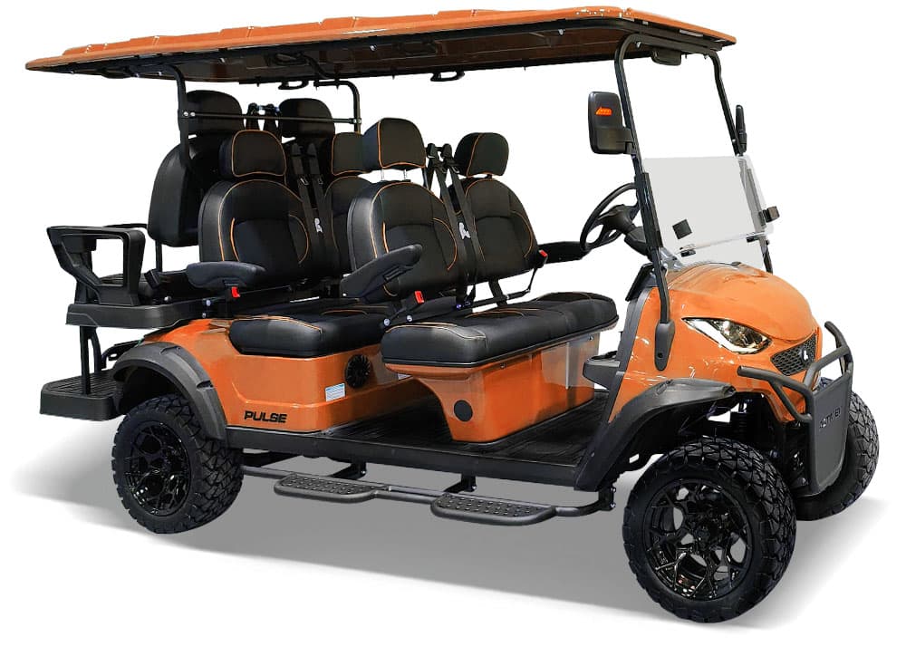 Representative photo of an orange 6-passenger lifted OTP cart